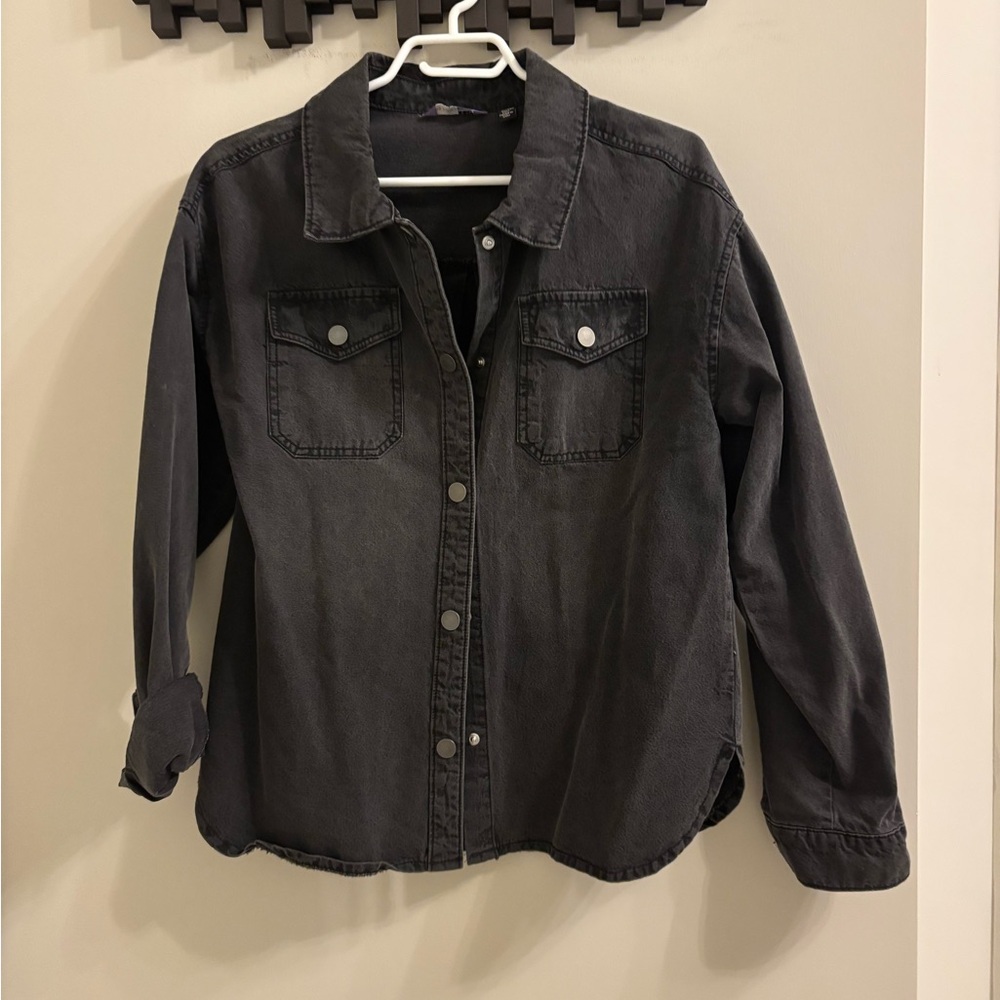 Dark Gray Button-Up Denim Shacket
